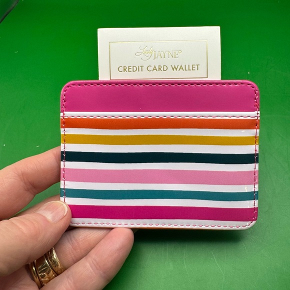 Vinyl Credit Card Wallet - Sketched MultiColors Stripes 3 card Pockets NWT - Picture 9 of 12